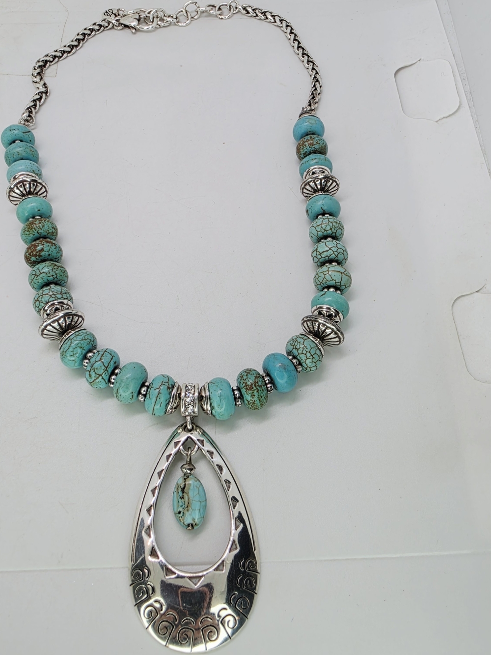 Brighton Santa Fe Coloro Turquoise Beaded Silver Tone Pendant Necklace Southwest